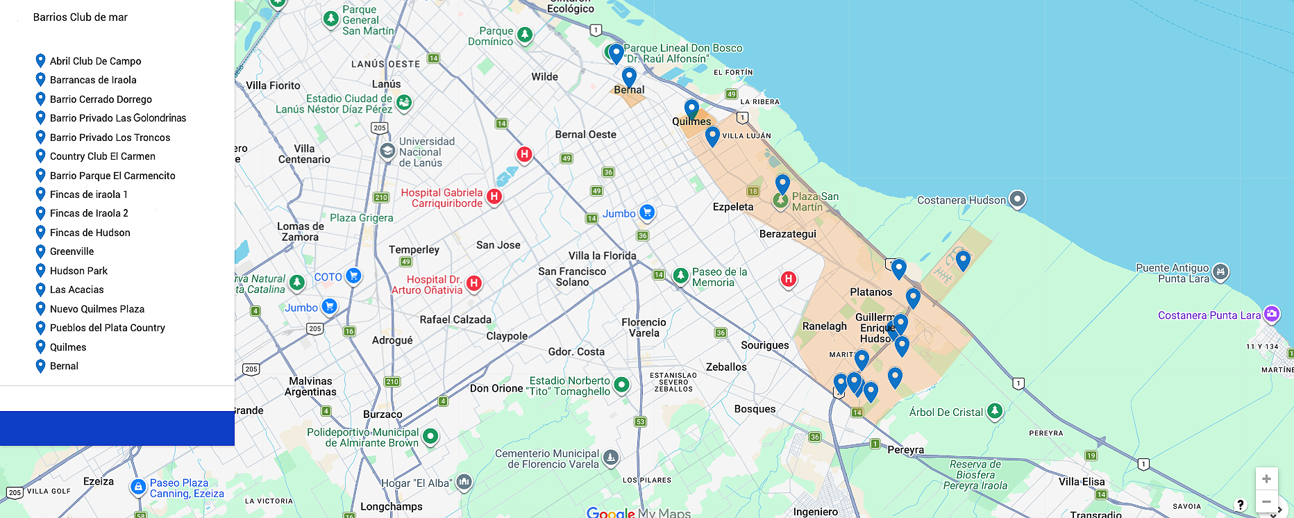 Mapa de zonas de entrega Club de Mar